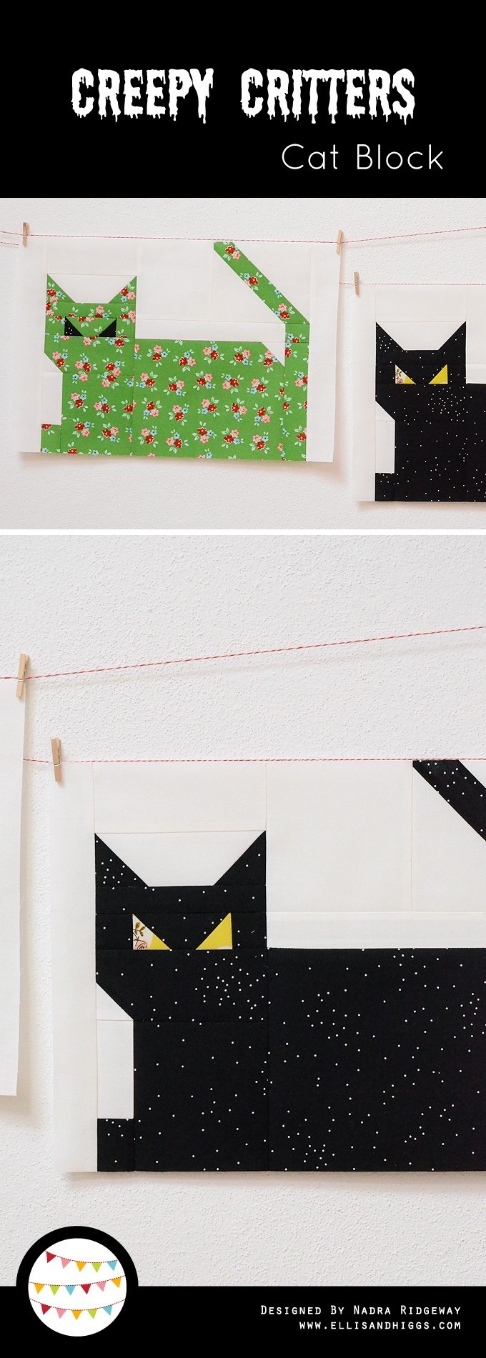 Creepy Critters Cat Quilt Block