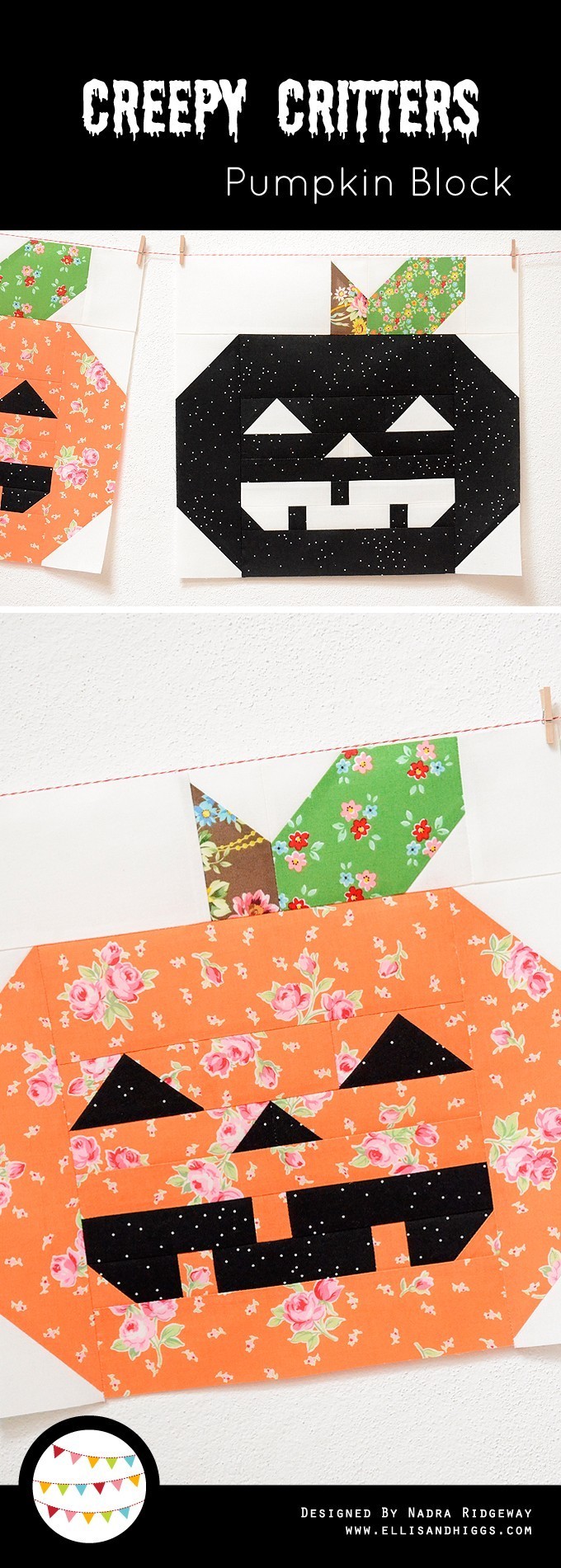 Creepy Critters Pumpkin Quilt Block