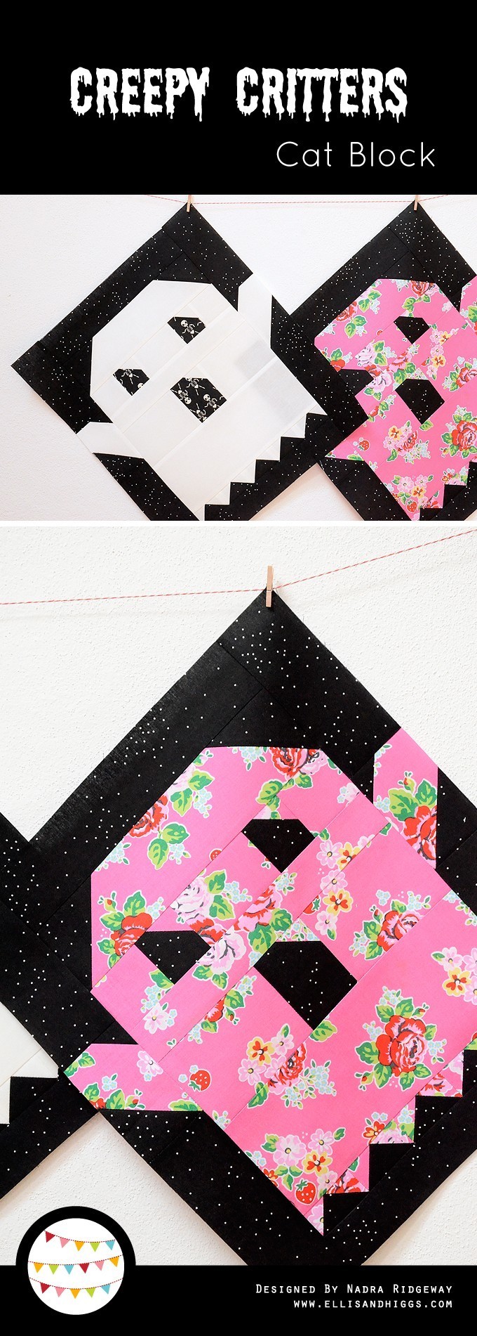 Creepy Critters Cat Quilt Block