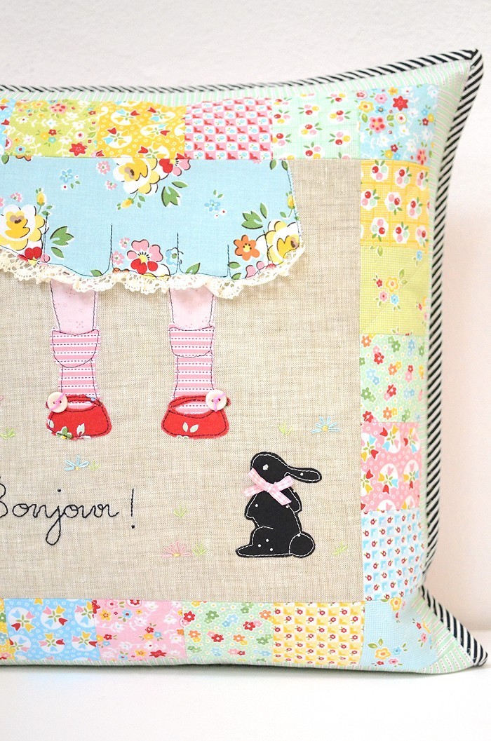 Bonjour Cushion made with Backyard Roses and Bloom and Bliss by Nadra Ridgeway