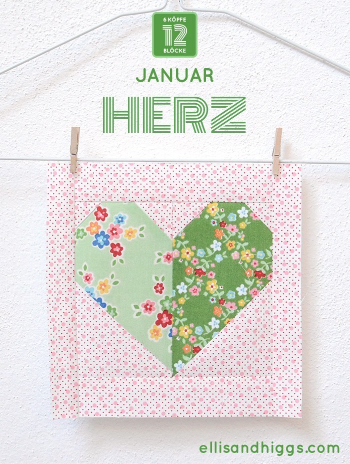 6 Köpfe 12 Blöcke - Januar: Herz Quilt Block von Nadra Ridgeway von ellis & higgs