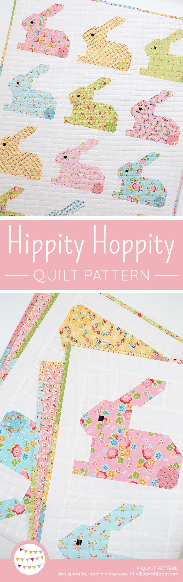 Colorful Easter Bunny Quilt hanging on the wall