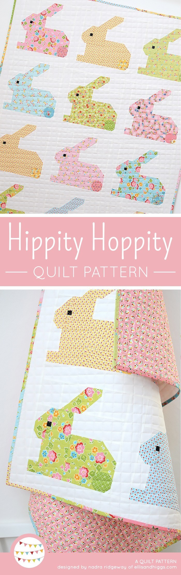 Colorful Easter Bunny Quilt hanging on the wall