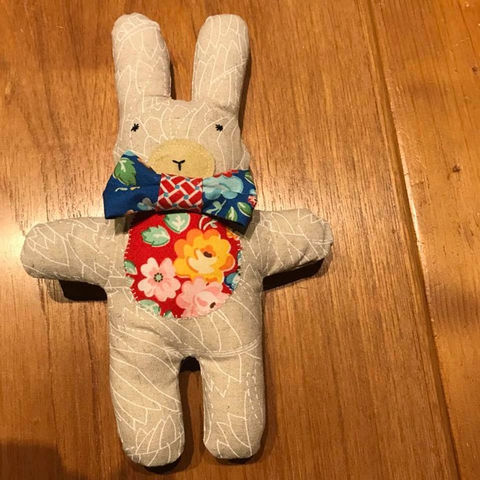 Three cute little stuffed animals: bunny, bear and lambkin, a new softie pattern by Nadra Ridgeway of ellis & higgs