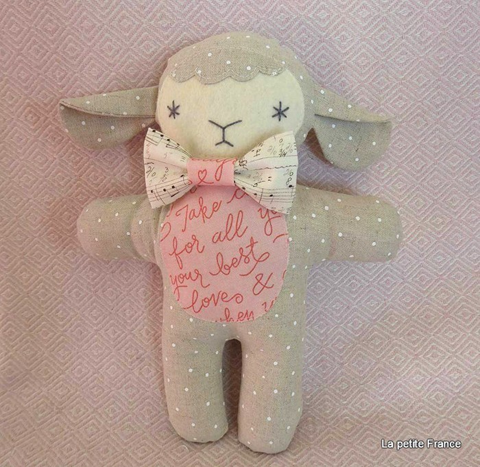 Three cute little stuffed animals: bunny, bear and lambkin, a new softie pattern by Nadra Ridgeway of ellis & higgs