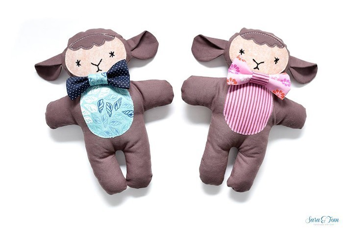 Three cute little stuffed animals: bunny, bear and lambkin, a new softie pattern by Nadra Ridgeway of ellis & higgs