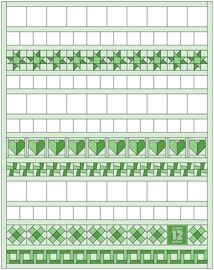 6 Koepfe 12 Bloecke Mai Quilt Layout