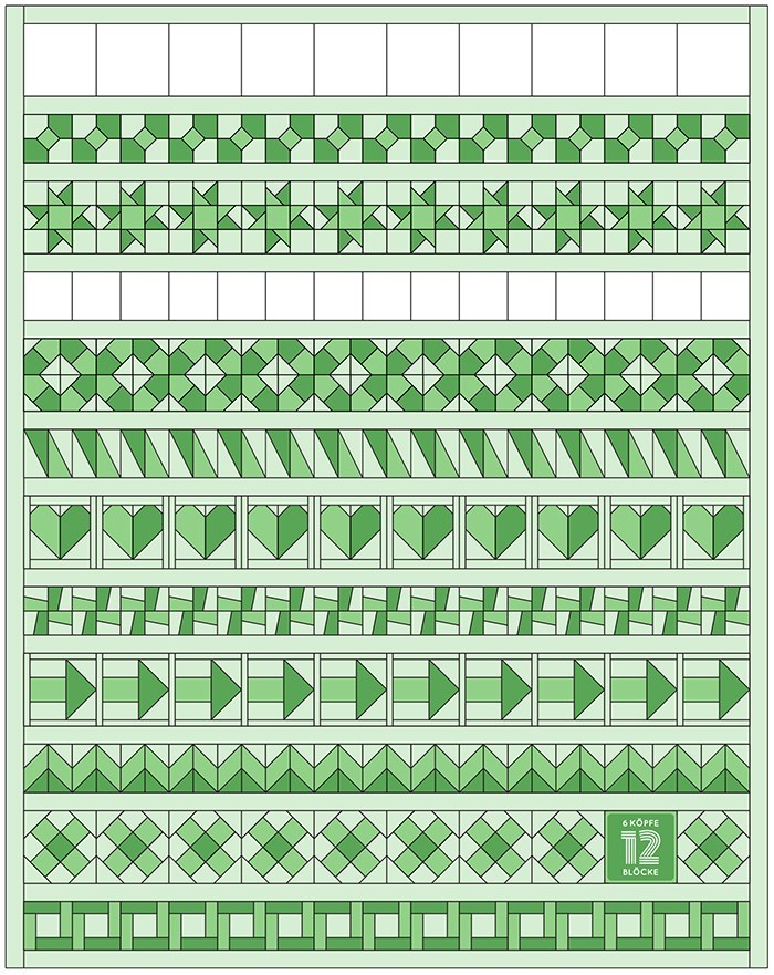 6 Koepfe 12 Bloecke Oktober One Way Quilt Block