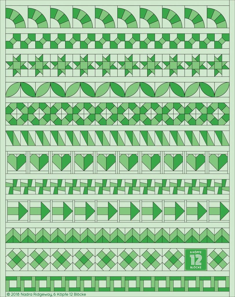 6 Koepfe 12 Bloecke Dezember Fan Quilt Block