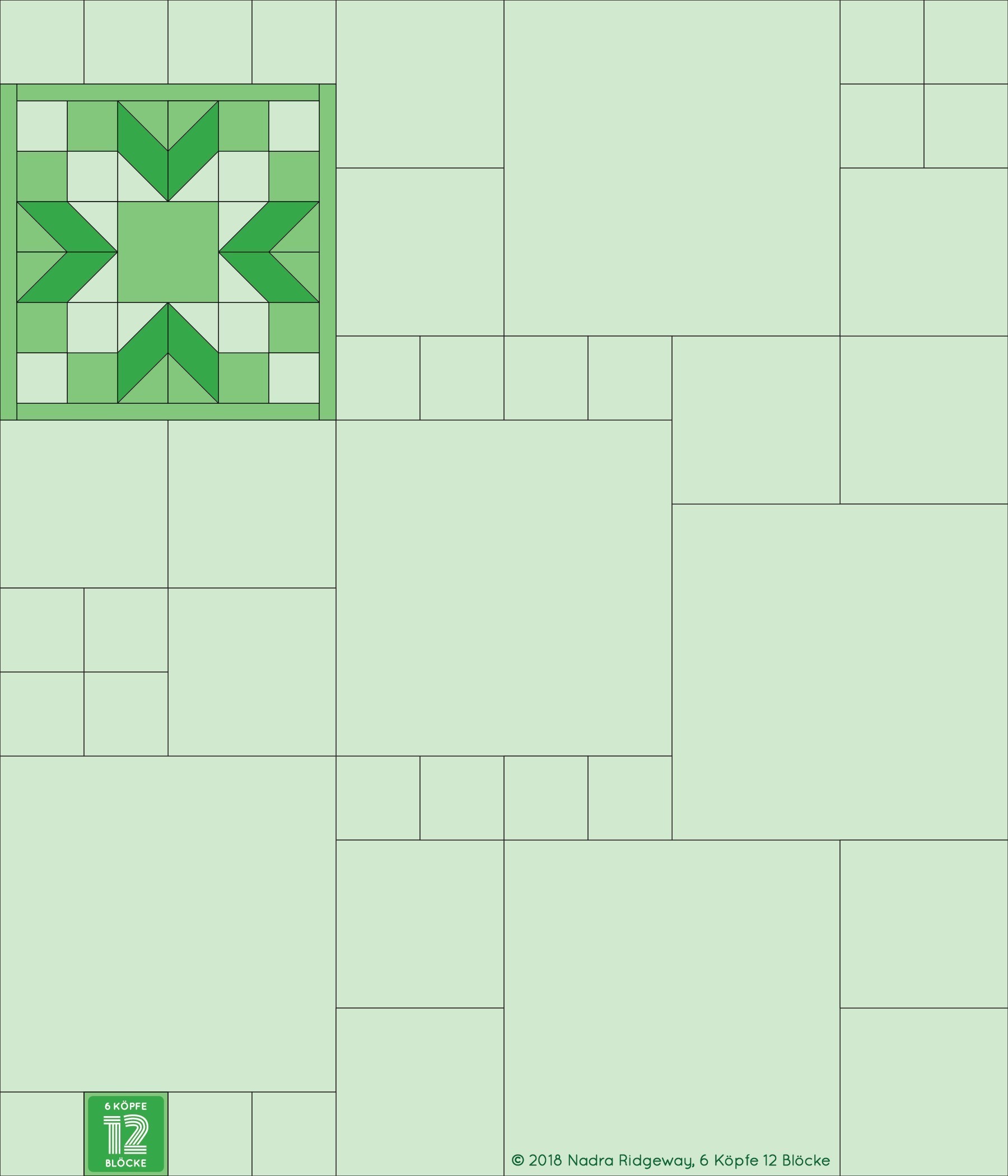 6 Köpfe 12 Blöcke 2019 - Merry Kite Quilt Block