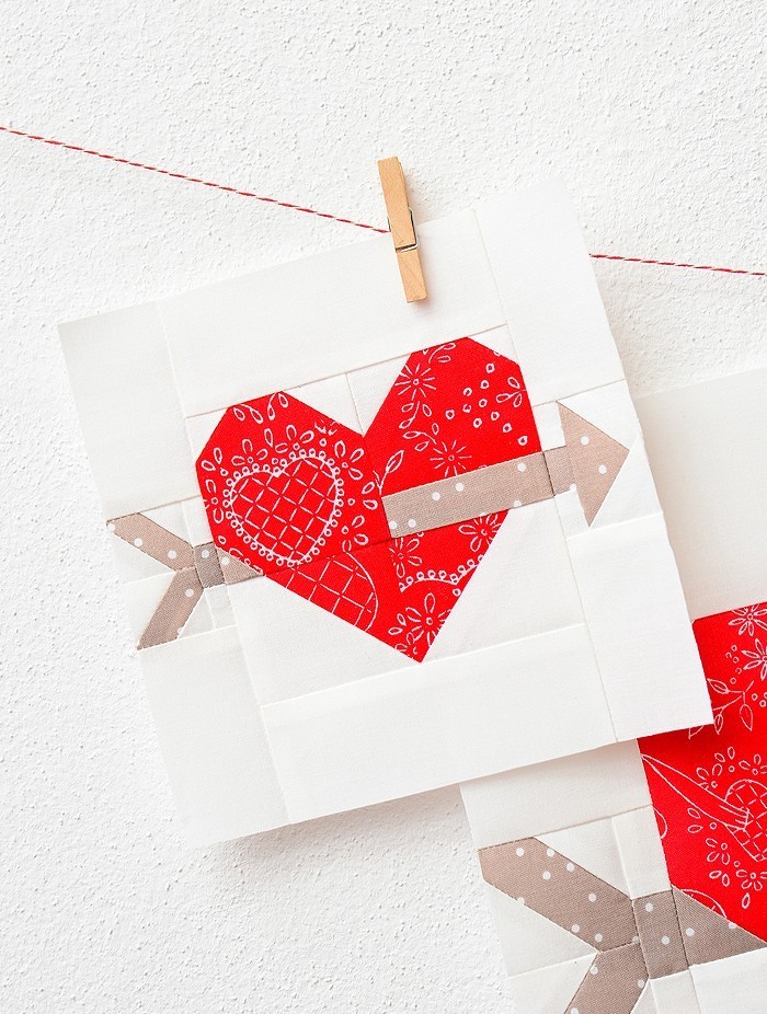 Cupids Arrow Heart Quilt Block Pattern - Valentine's Day Quilt Pattern