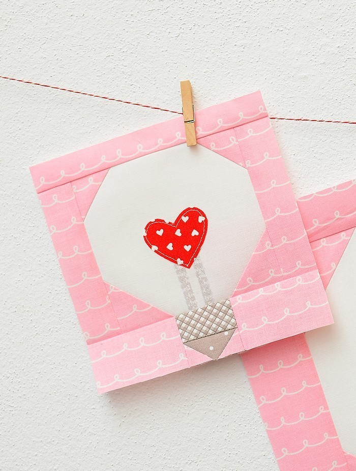 Heart Bulb Quilt Block - Valentine's Day Quilt Pattern
