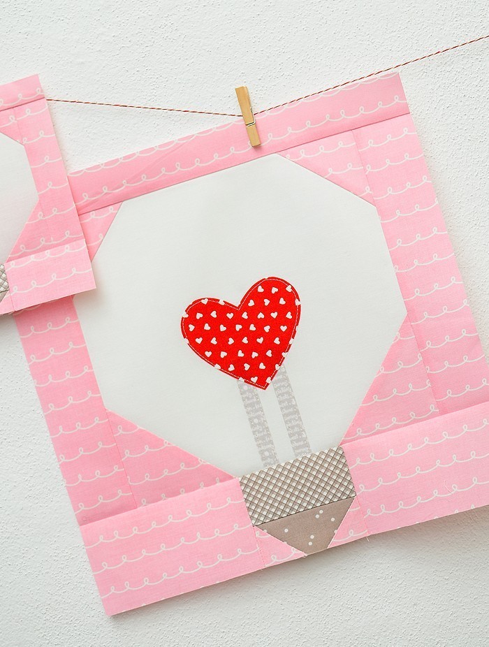 Heart Bulb Quilt Block - Valentine's Day Quilt Pattern