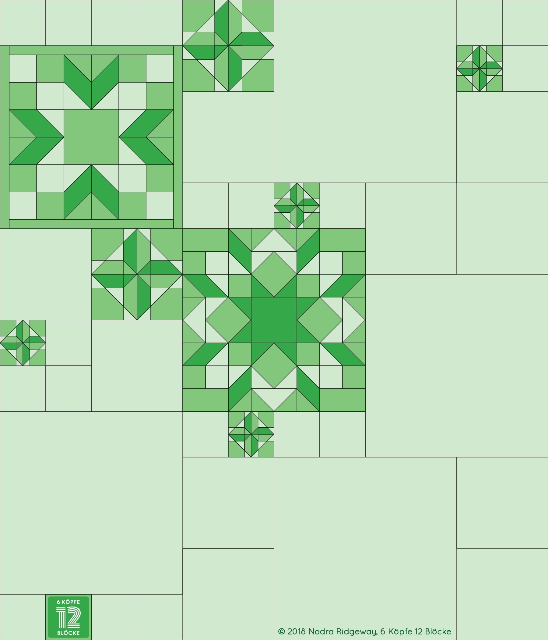 6 Köpfe 12 Blöcke 2019 - Carpenter's Wheel Quilt Block