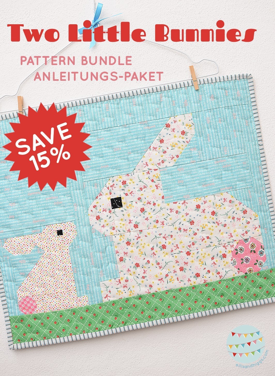 Two Little Bunnies Mini Quilt Tutorial - Easter Quilt Pattern 3