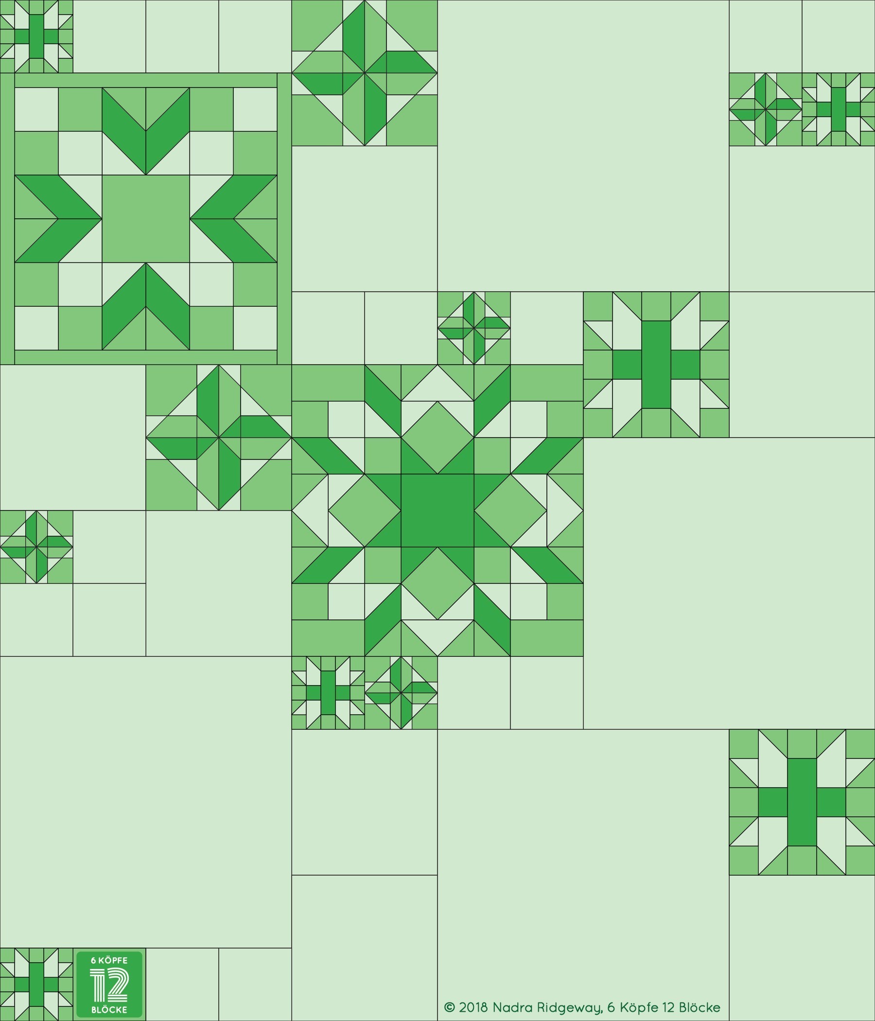 6 Köpfe 12 Blöcke 2019 - Star Plus Quilt Block