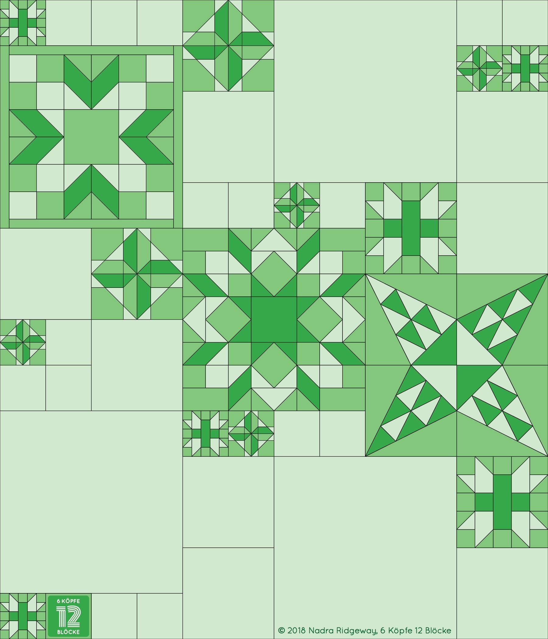 6 Köpfe 12 Blöcke 2019 - Priscilla Quilt Block