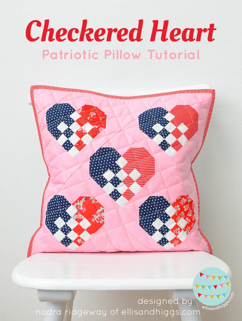 Patriotic pillow with hearts in red, white and blue
