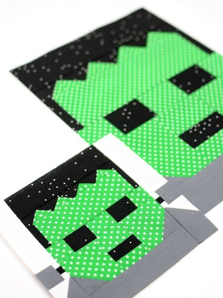 Frankenstein quilt block in two sizes