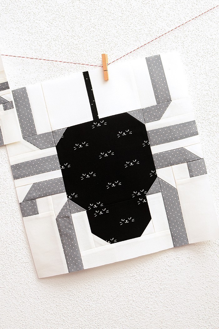 12 Inch Skull quilt block hanging on a wall