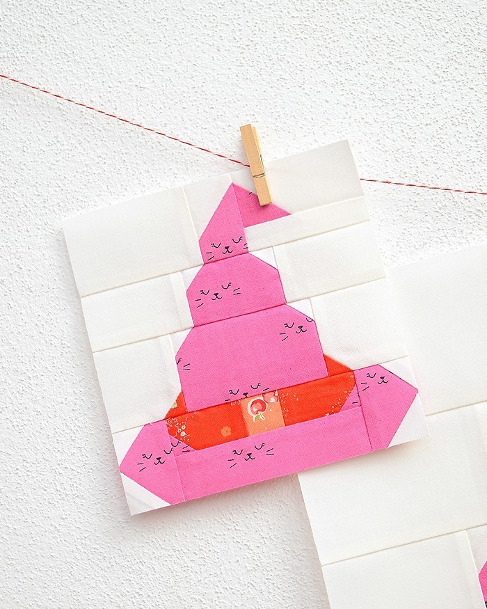 6 Inch Witch Hat quilt block hanging on a wall