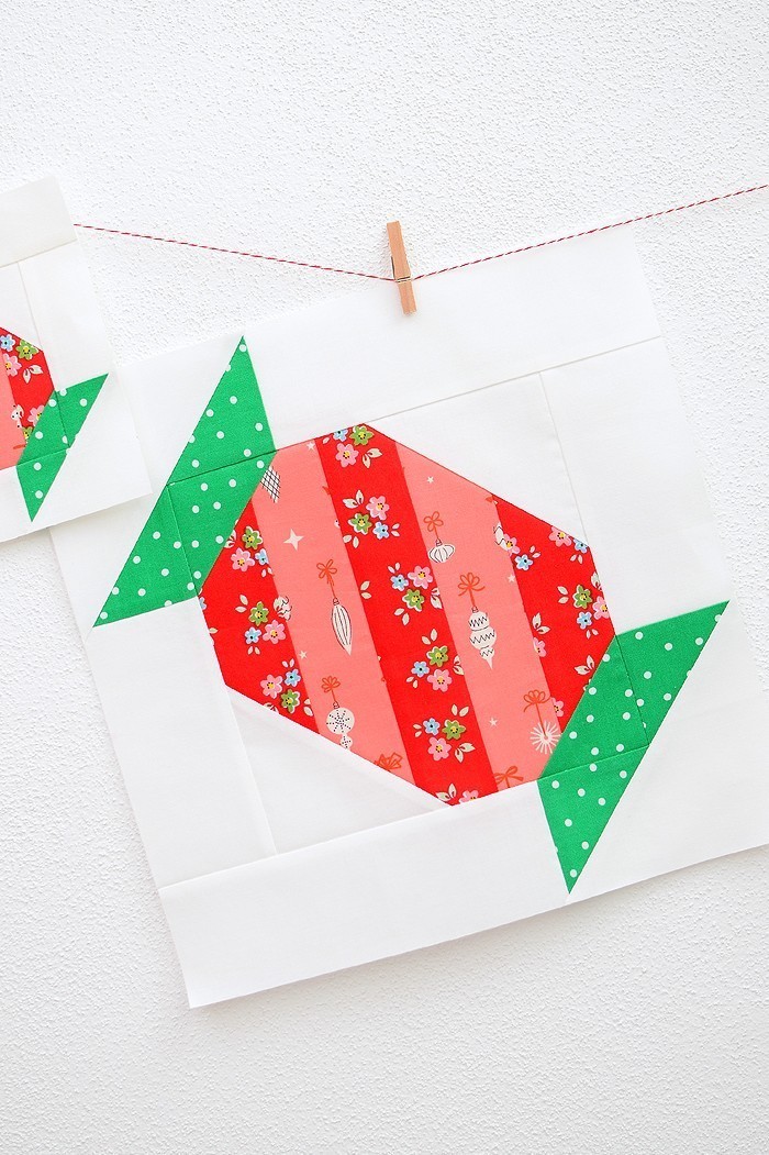 12 Inch Candy quilt block hanging on a wall