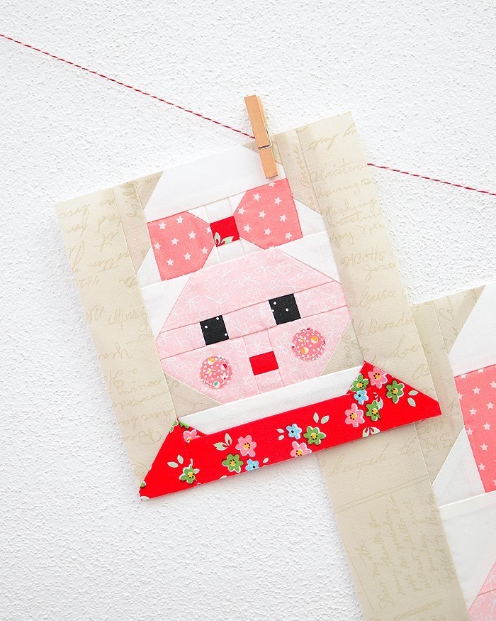 6 Inch Mrs Santa Claus quilt block hanging on a wall