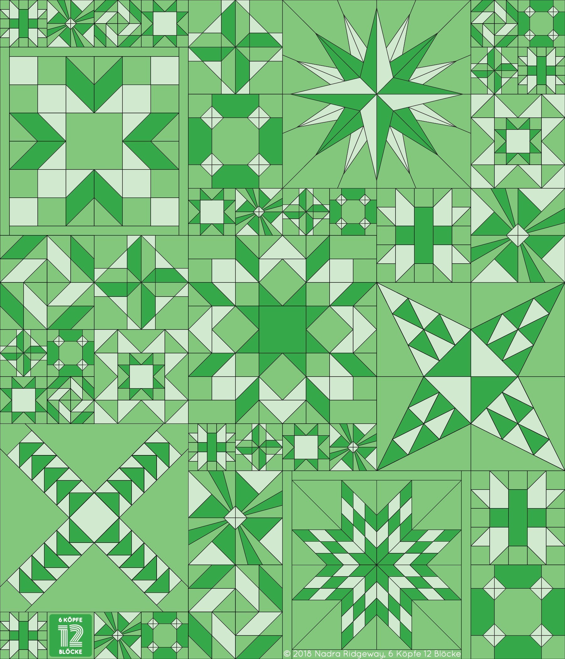 6 Köpfe 12 Blöcke 2019 - Lone Star Quilt Block