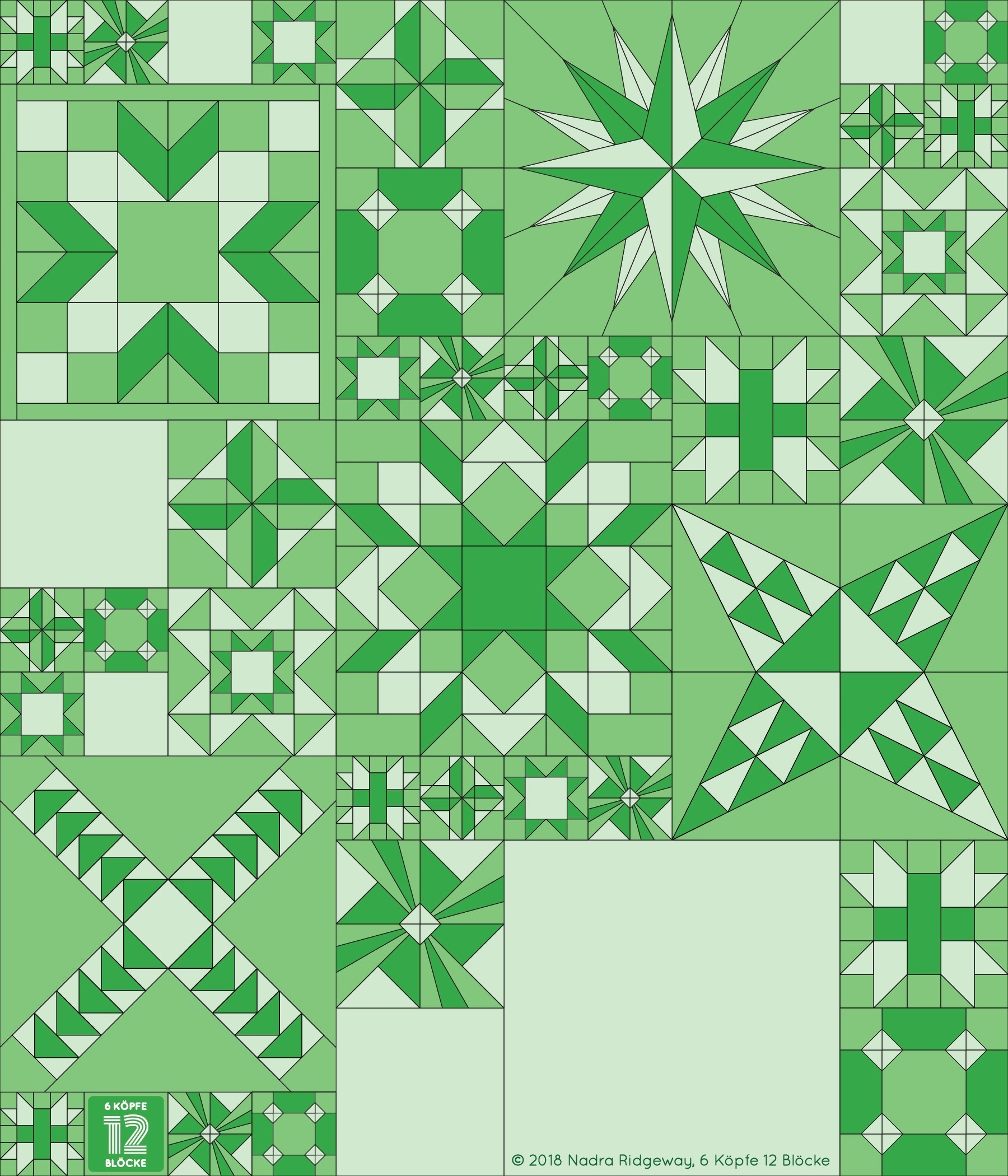 6 Köpfe 12 Blöcke 2019 - Mariner's Compass Quilt Block