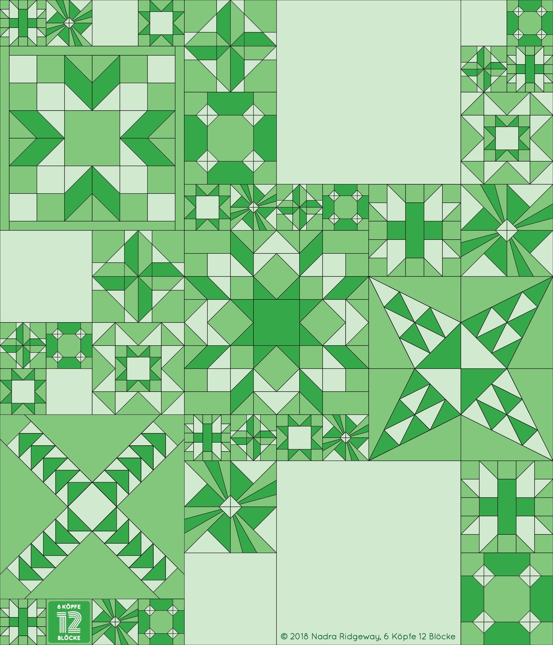 6 Köpfe 12 Blöcke 2019 - Magic Circle Quilt Block