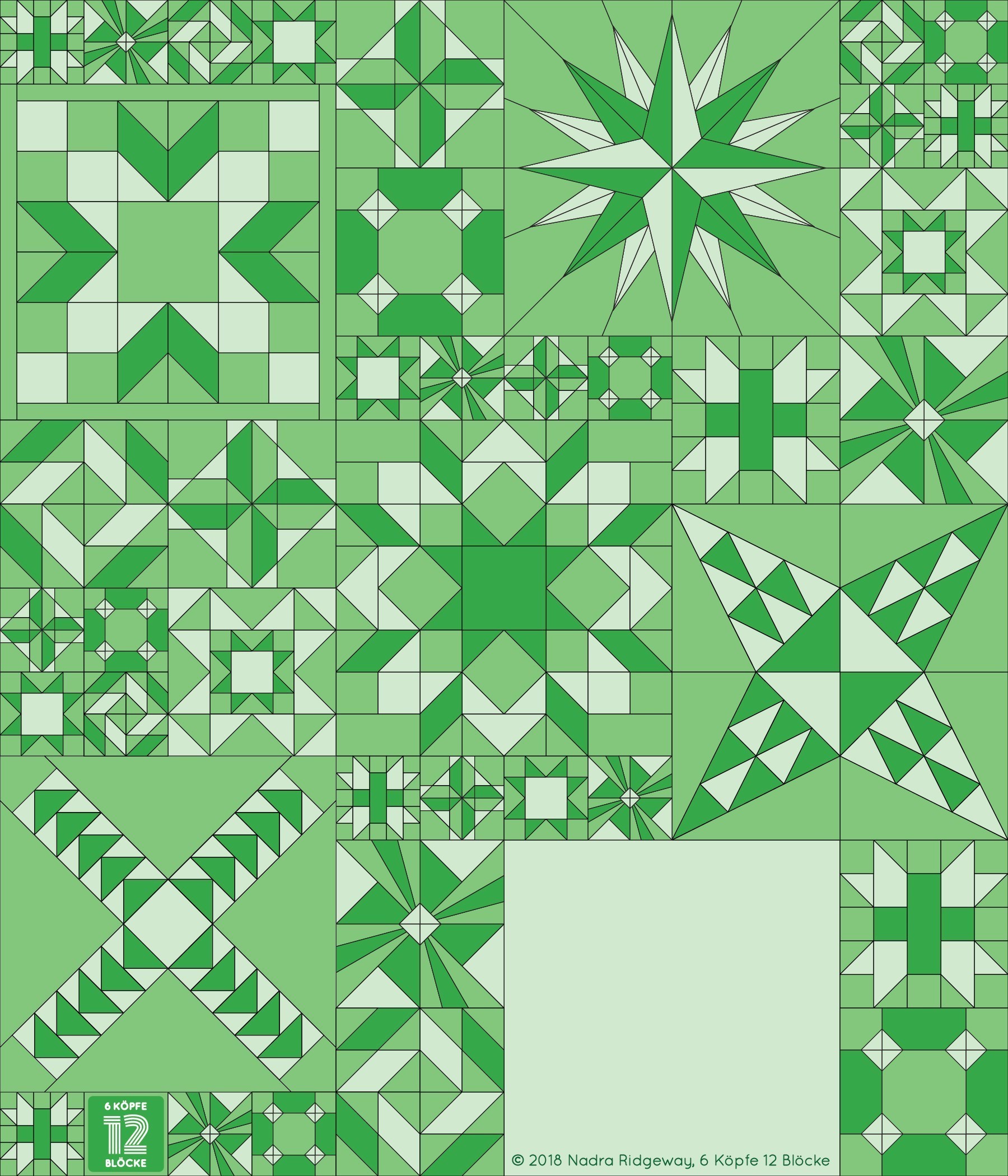 6 Köpfe 12 Blöcke 2019 - Antique Mosaic Quilt Block