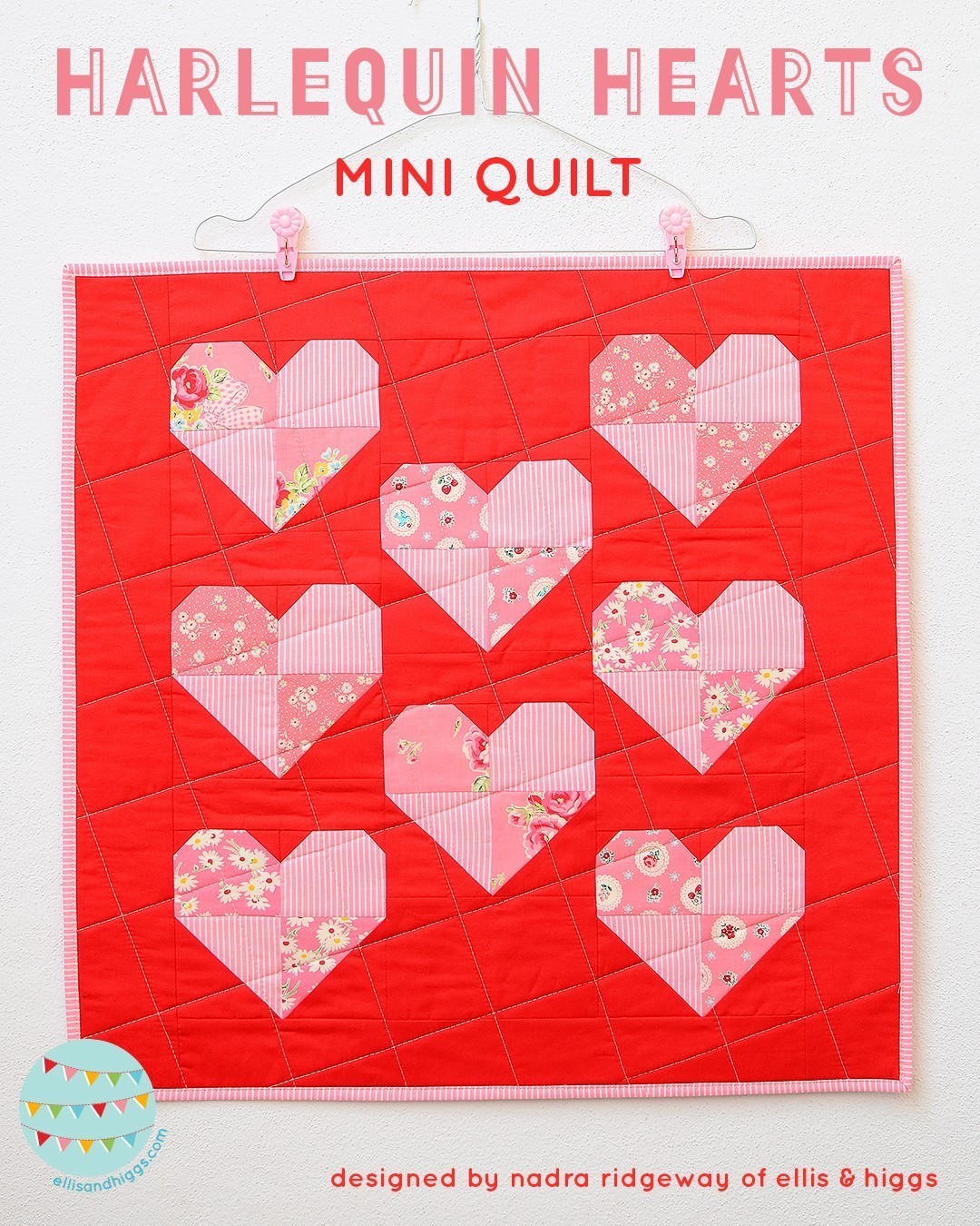 Harlequin Hearts Mini Quilt - Heart Quilt Pattern