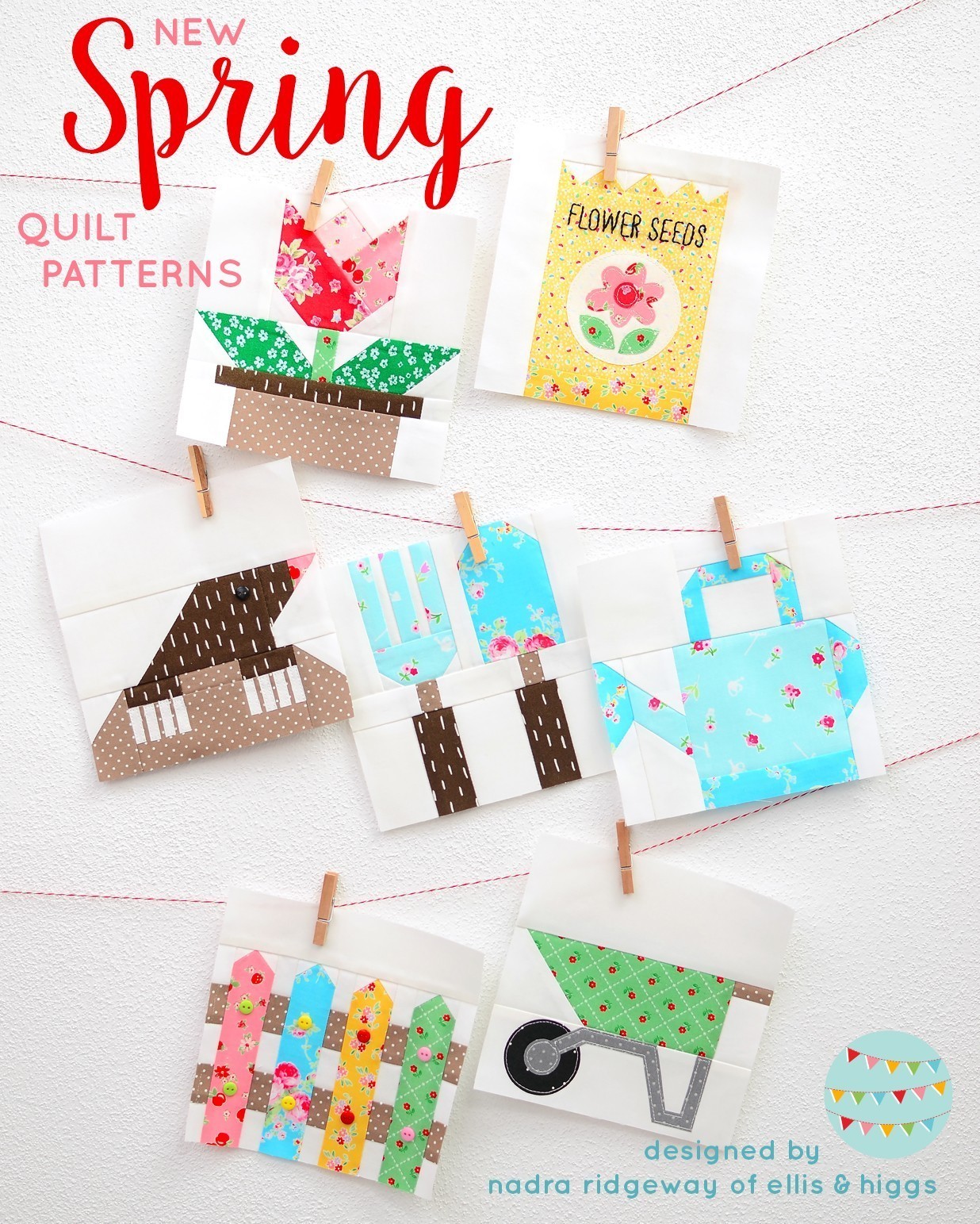Spring quilt blocks hanging on a wall - Spring Quilt patterns