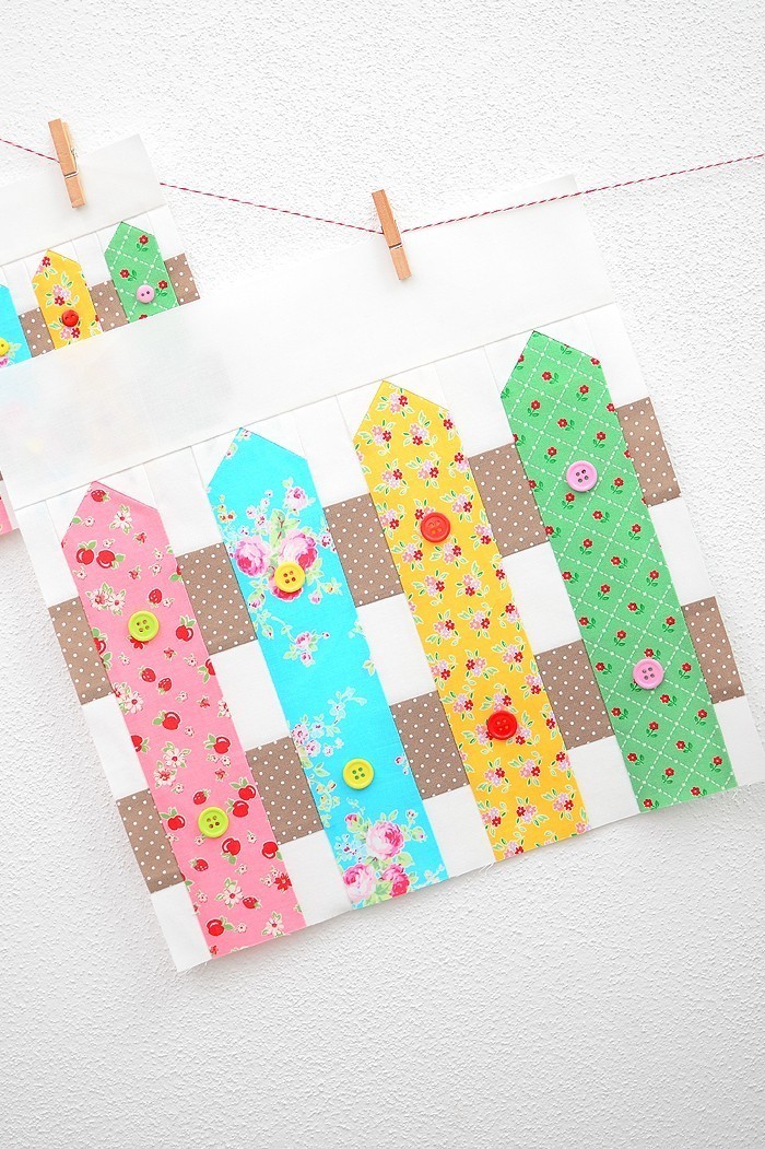 12 Inch Fence quilt block hanging on a wall