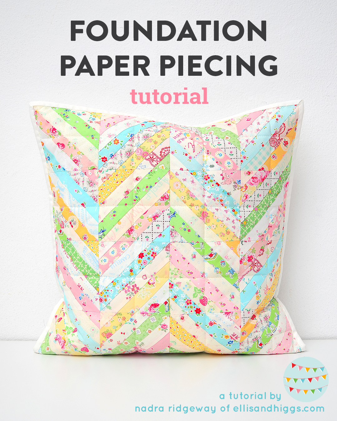 Foundation paper pieced Herringbone quilted pillow