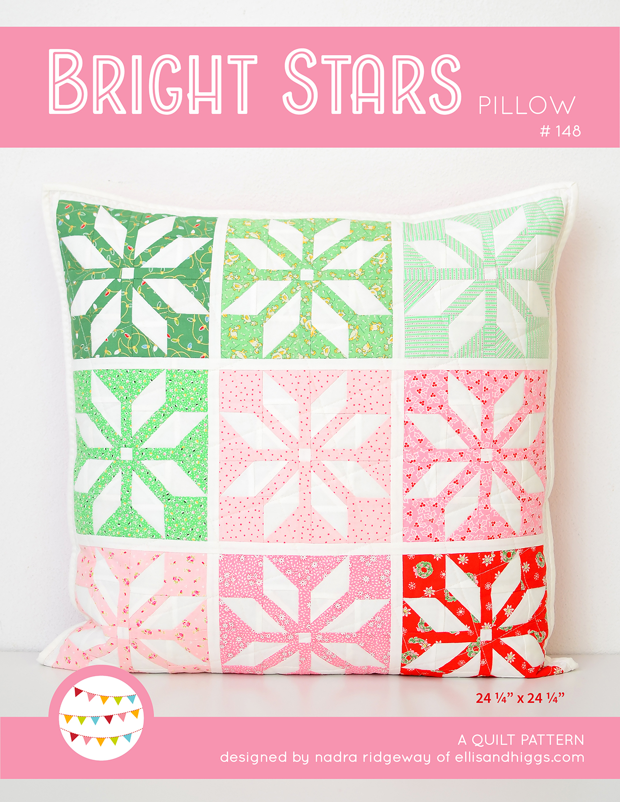 Christmas Quilt Pattern - Bright Stars Pillow / Mini Quilt Pattern
