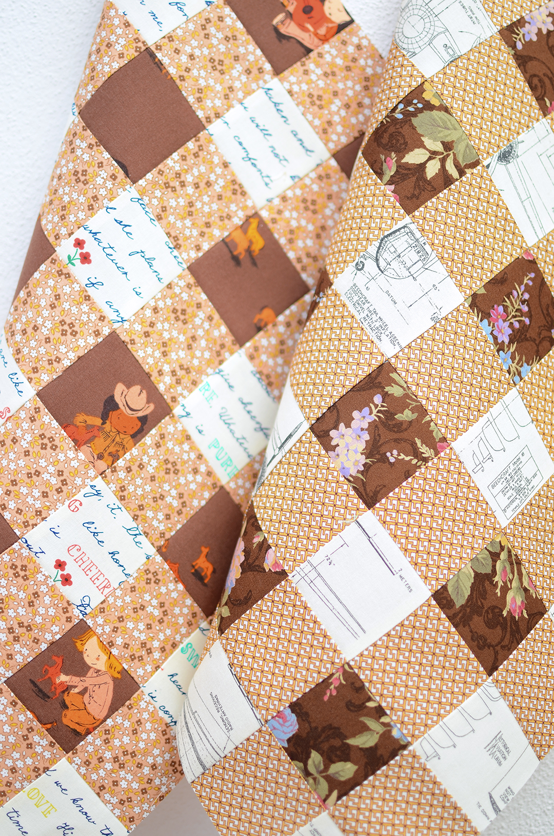 Picnic quilt blocks in brown