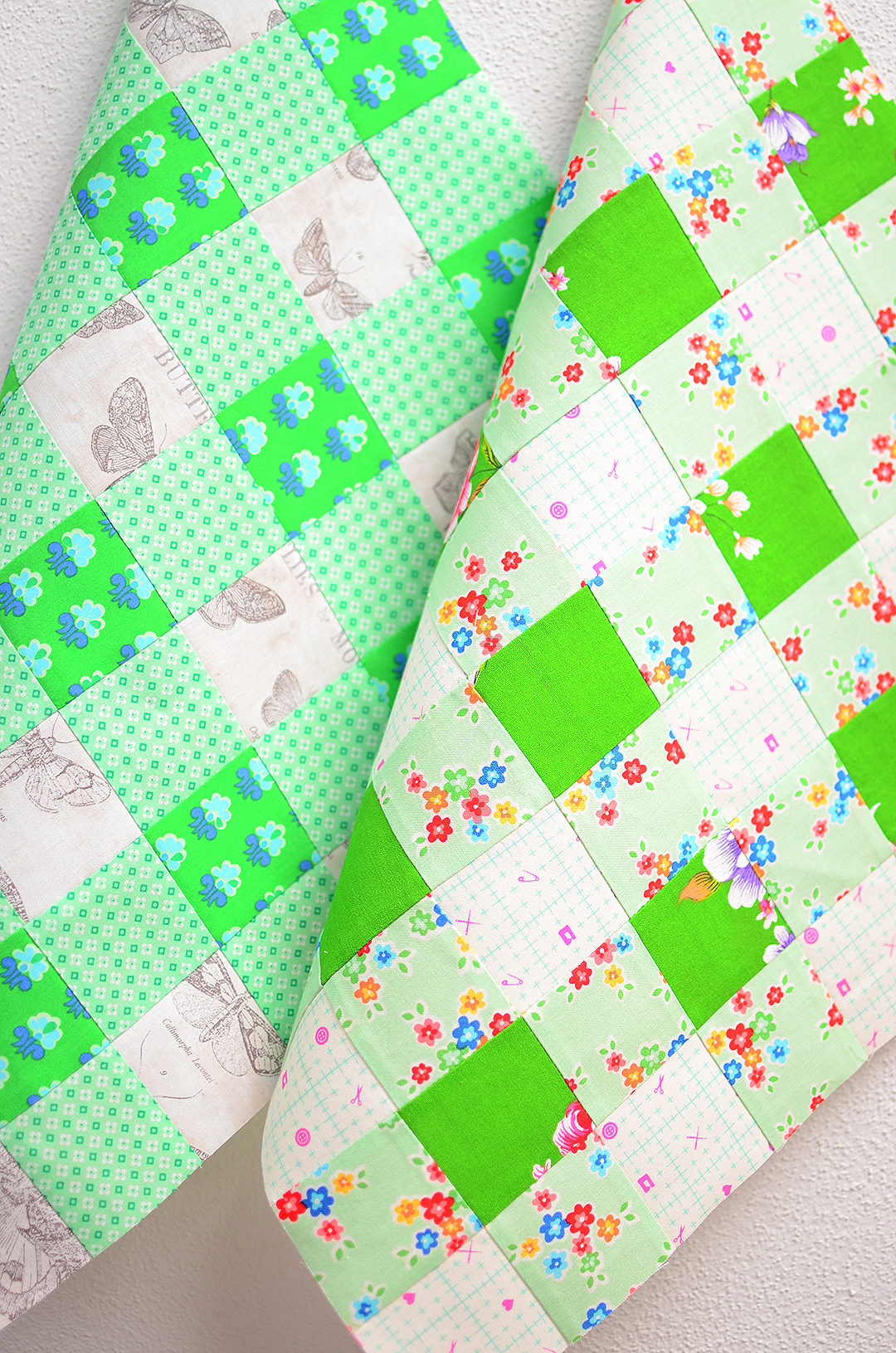 Picnic quilt blocks in green