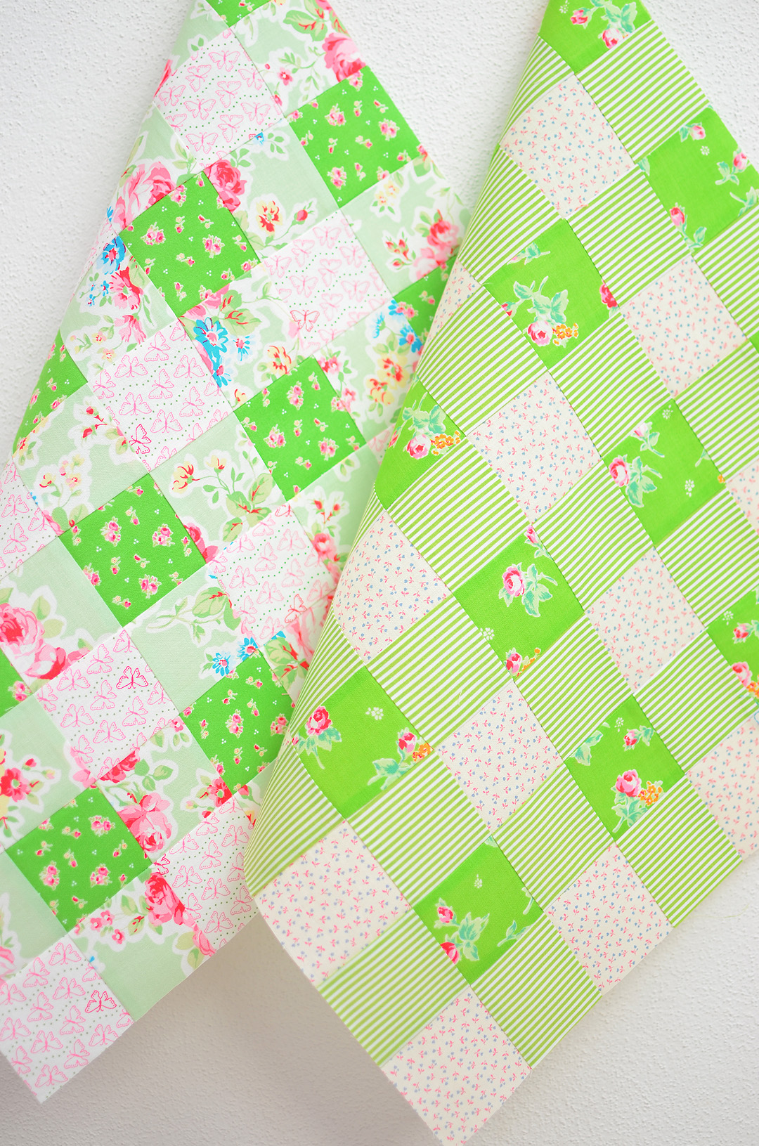 Picnic quilt blocks in light green