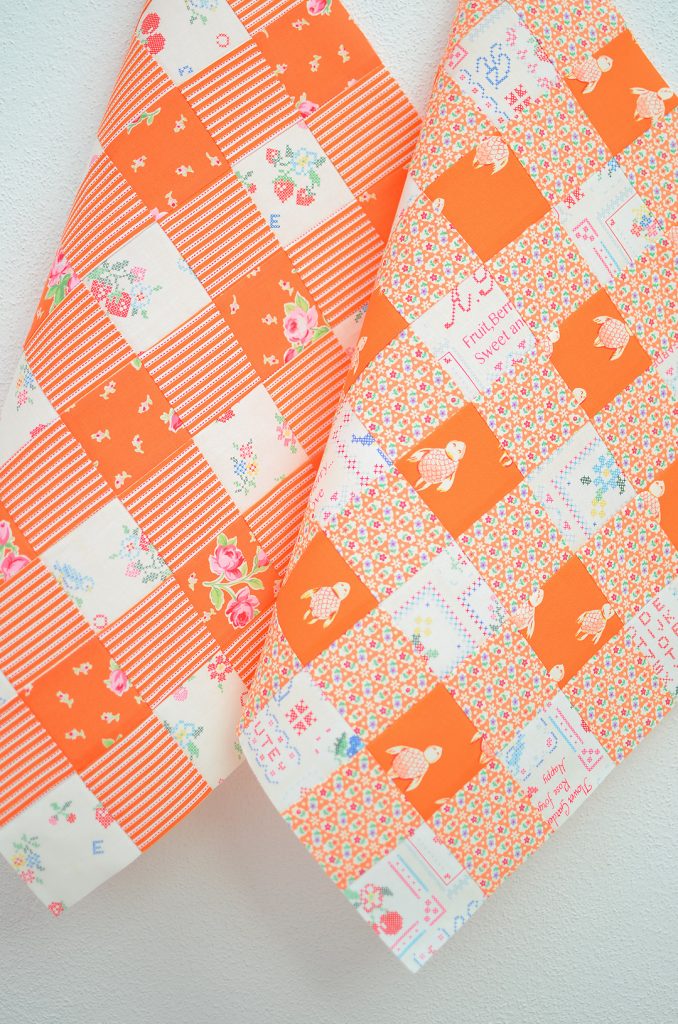 Picnic quilt blocks in orange