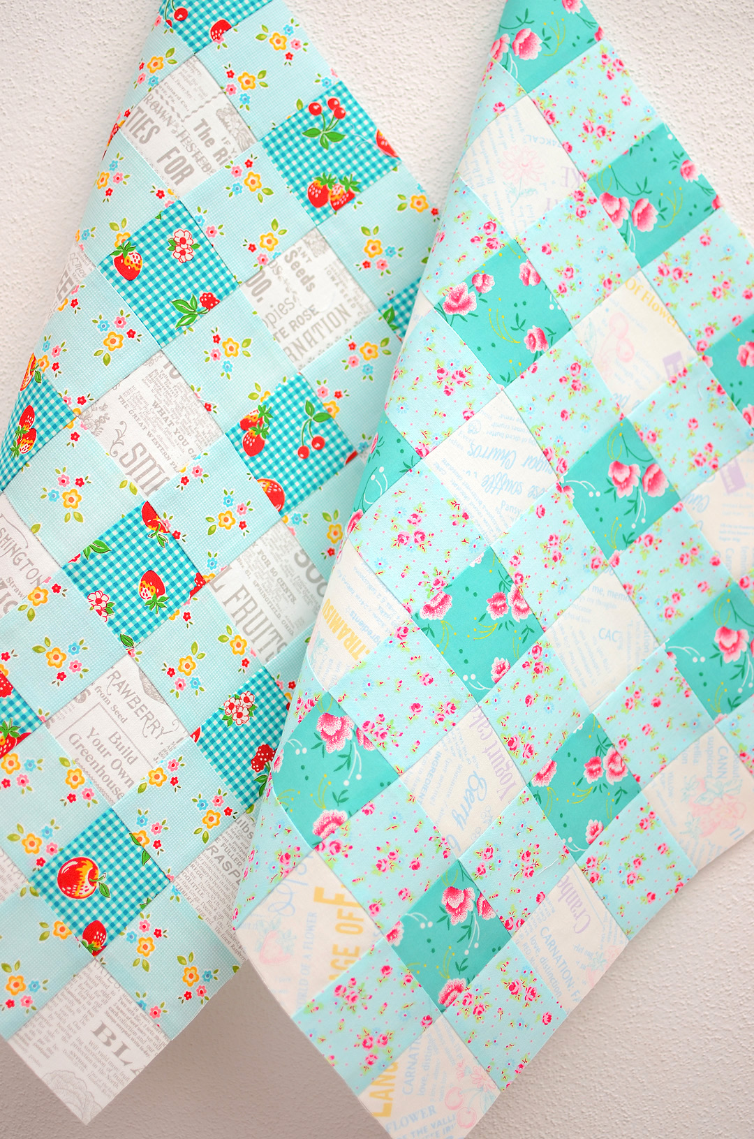 Picnic quilt blocks in turquoise