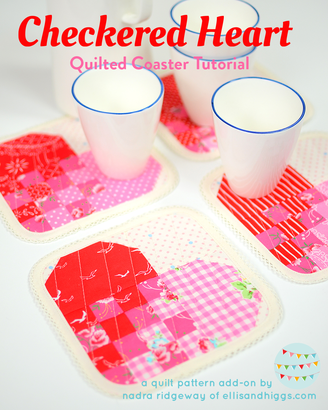 Checkered Heart Quilted Coasters Tutorial - a heart quilt pattern by ellis & higgs