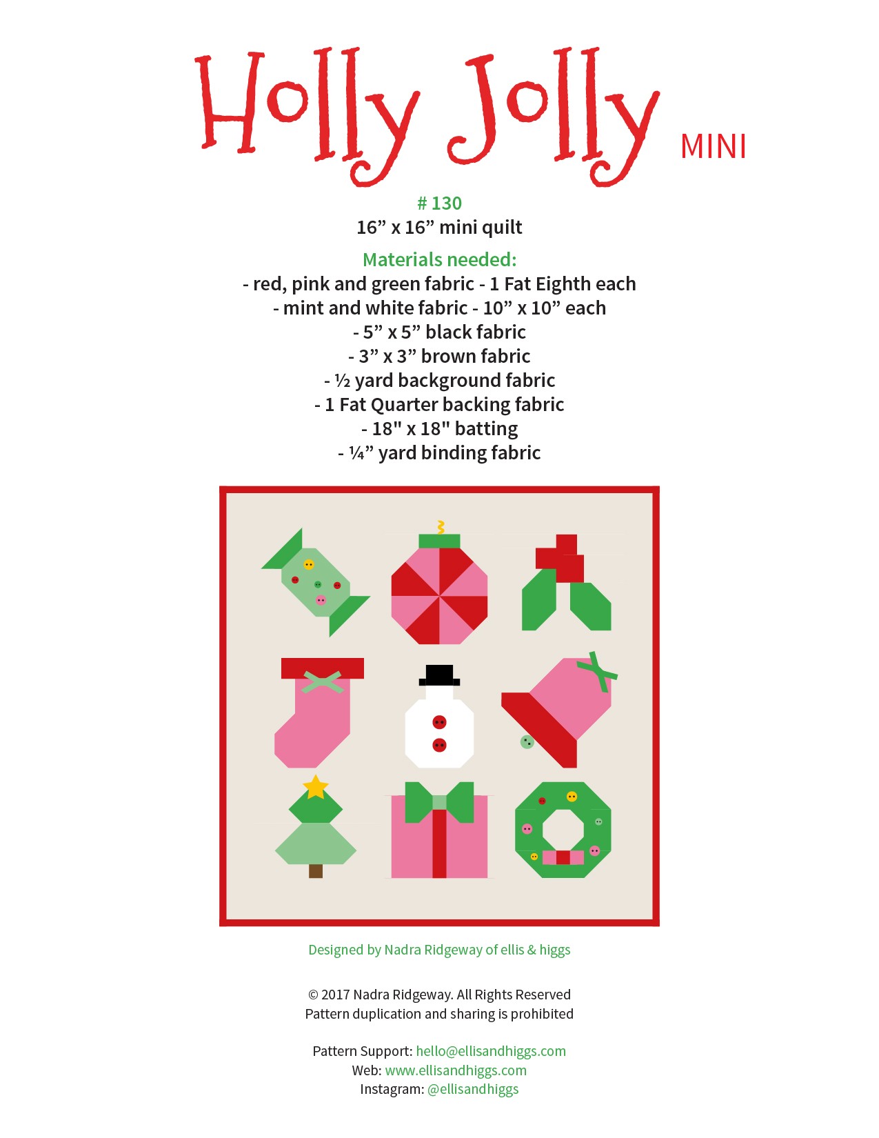 christmas-quilt-pattern-holly-jolly-mini-quilt-pattern-nadra-ridgeway-ellis-and-higgs-BACK Christmas quilt pattern - Holly Jolly mini pattern