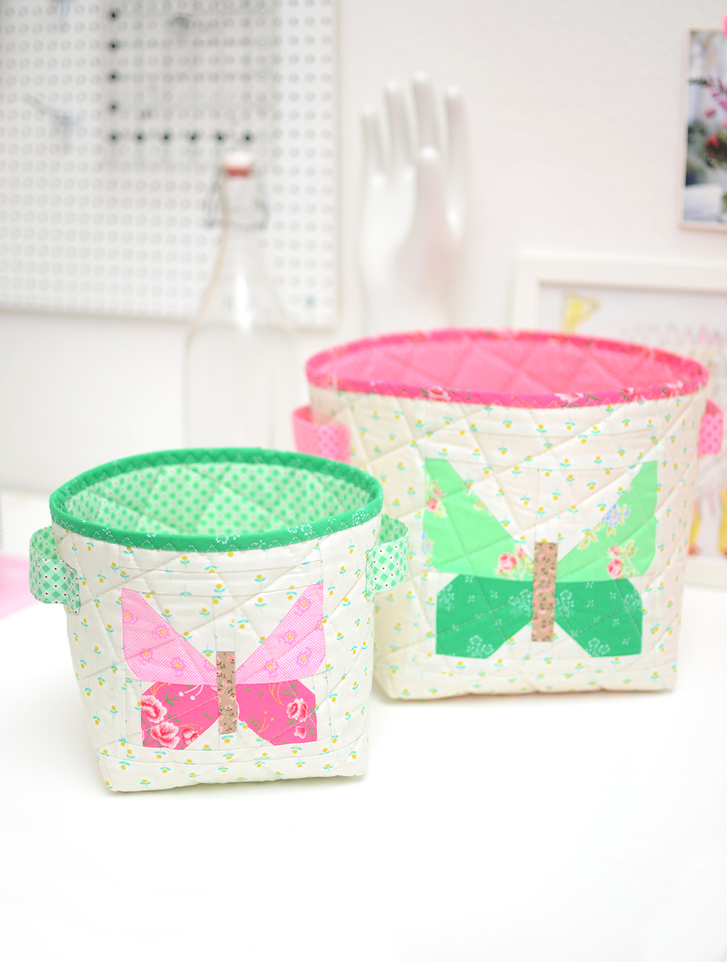 Butterfly Quilted Fabric Basket tutorial - an easy quilt pattern by ellis & higgs