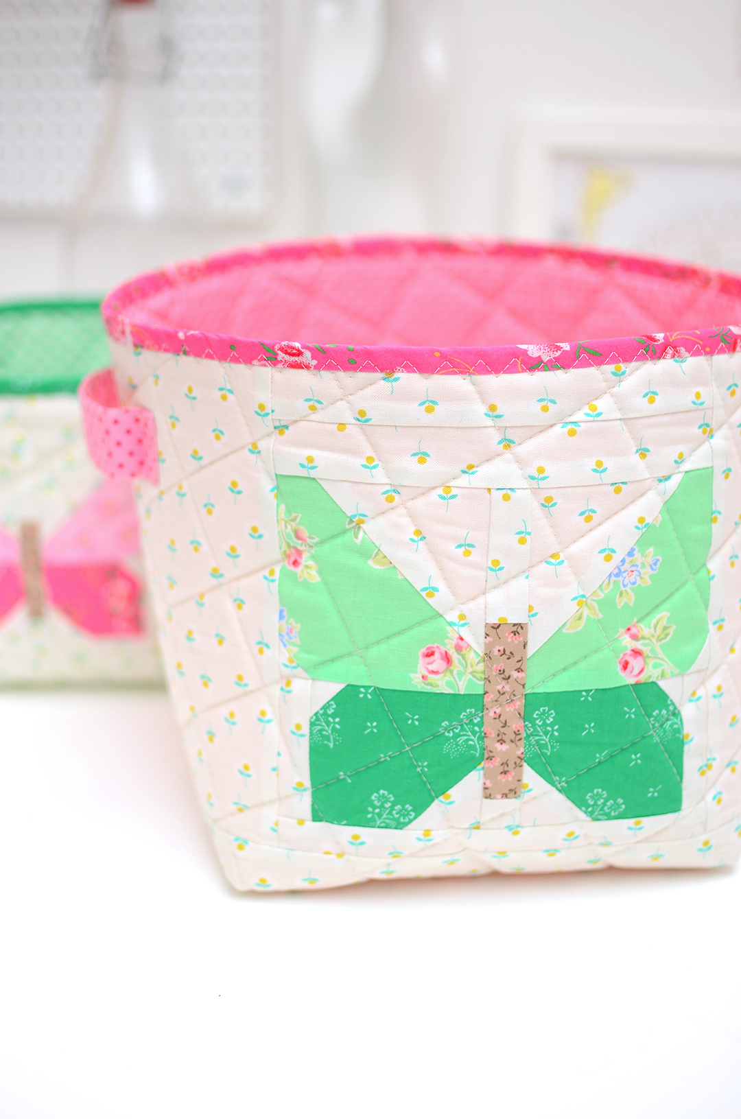 Butterfly Quilted Fabric Basket tutorial - an easy quilt pattern by ellis & higgs