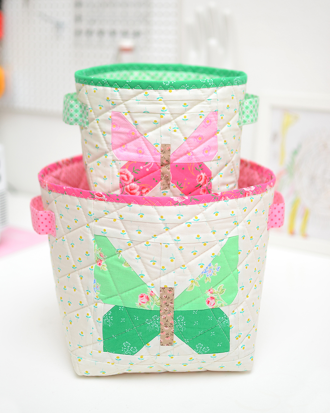 Butterfly Quilted Fabric Basket tutorial - an easy quilt pattern by ellis & higgs