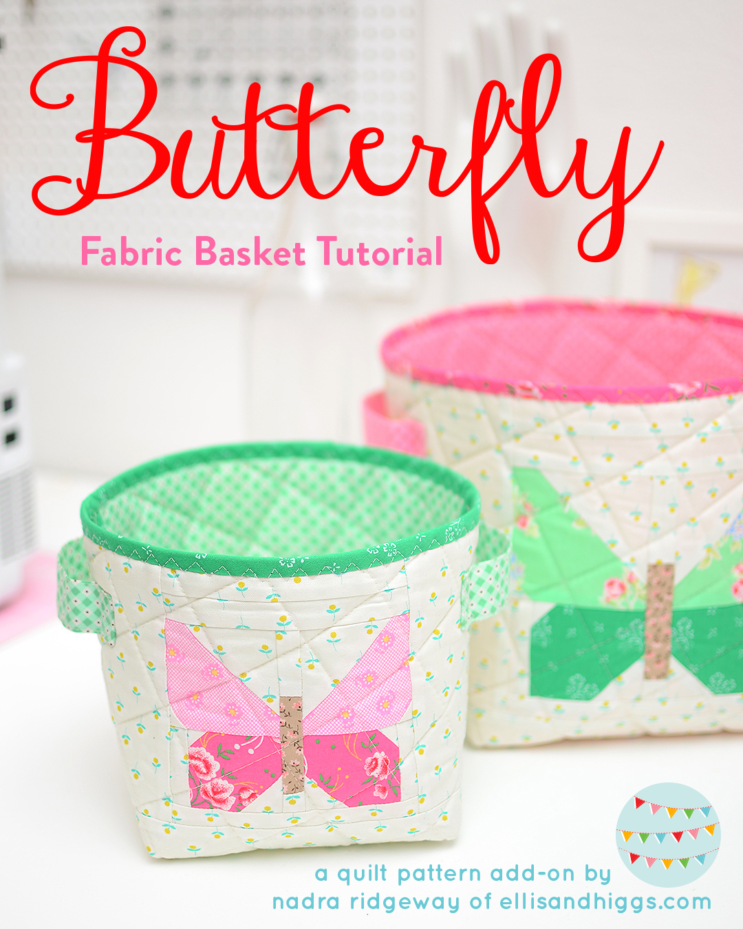 Butterfly Quilted Fabric Basket tutorial - an easy quilt pattern by ellis & higgs