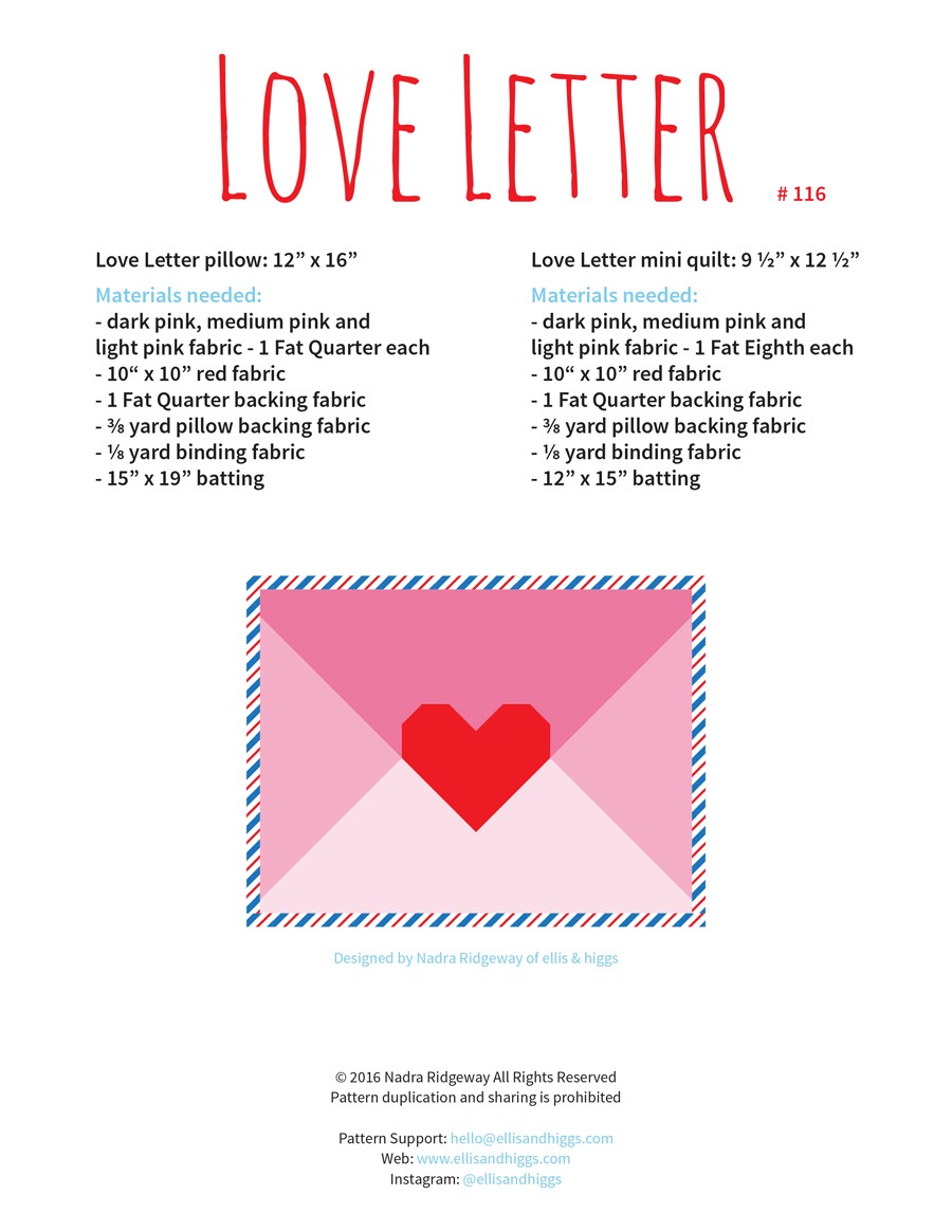Print Heart quilt pattern - Love Letter pillow pattern